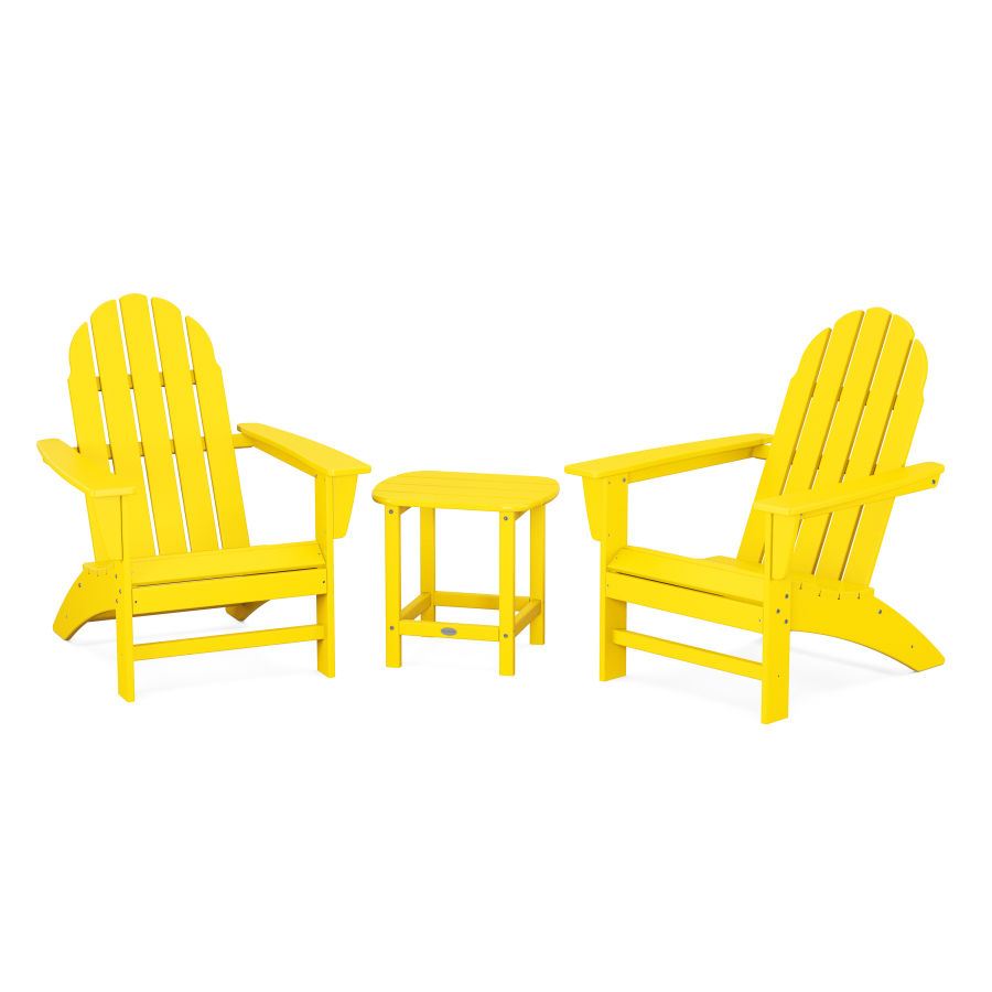 POLYWOOD Vineyard 3-Piece Adirondack Set with South Beach 18" Side Table in Lemon