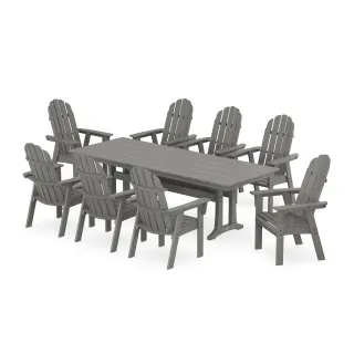 POLYWOOD Vineyard 9-Piece Curveback Adirondack Farmhouse Dining Set with Trestle Legs