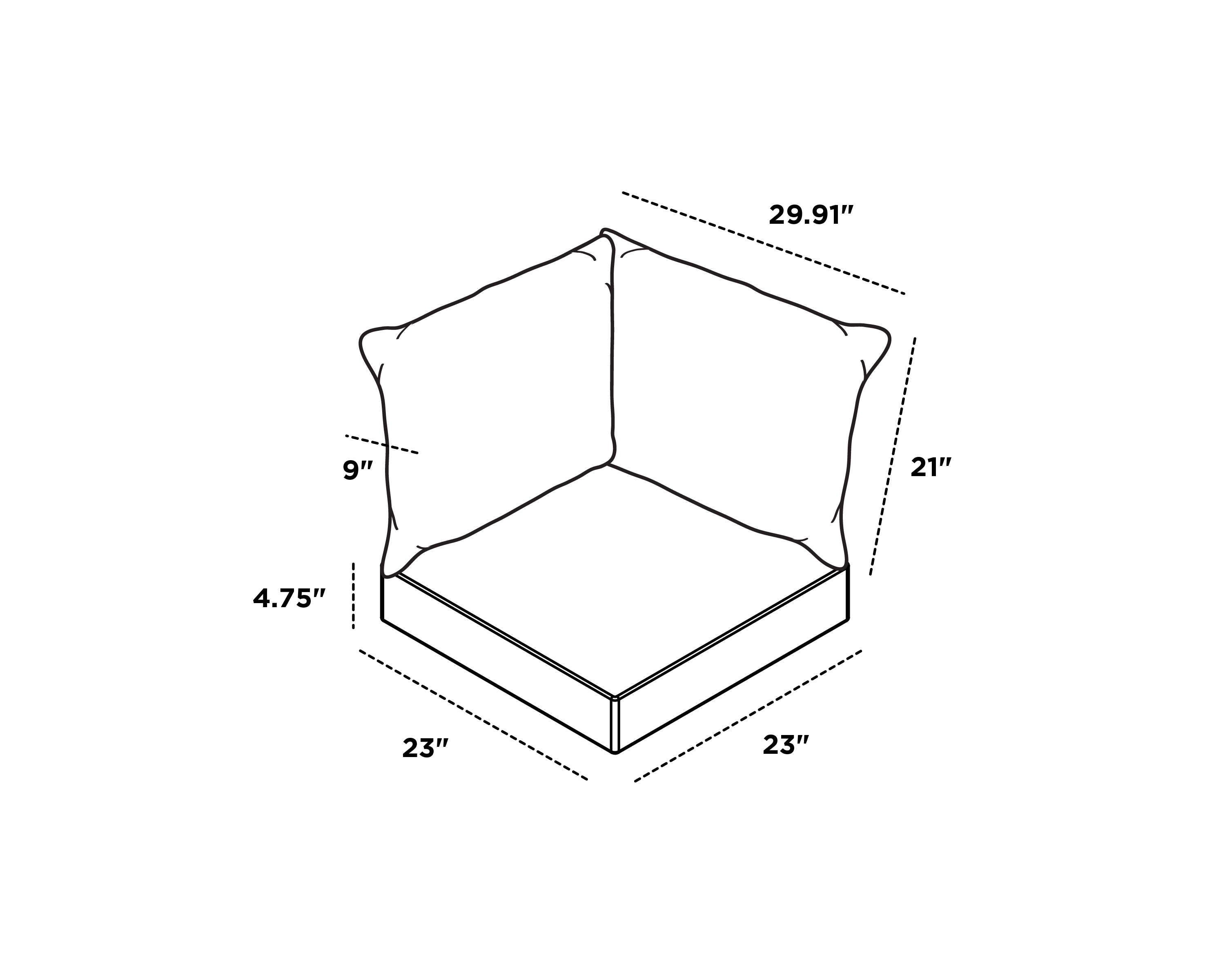 Dimensions for Baffle Modular Corner Cushion