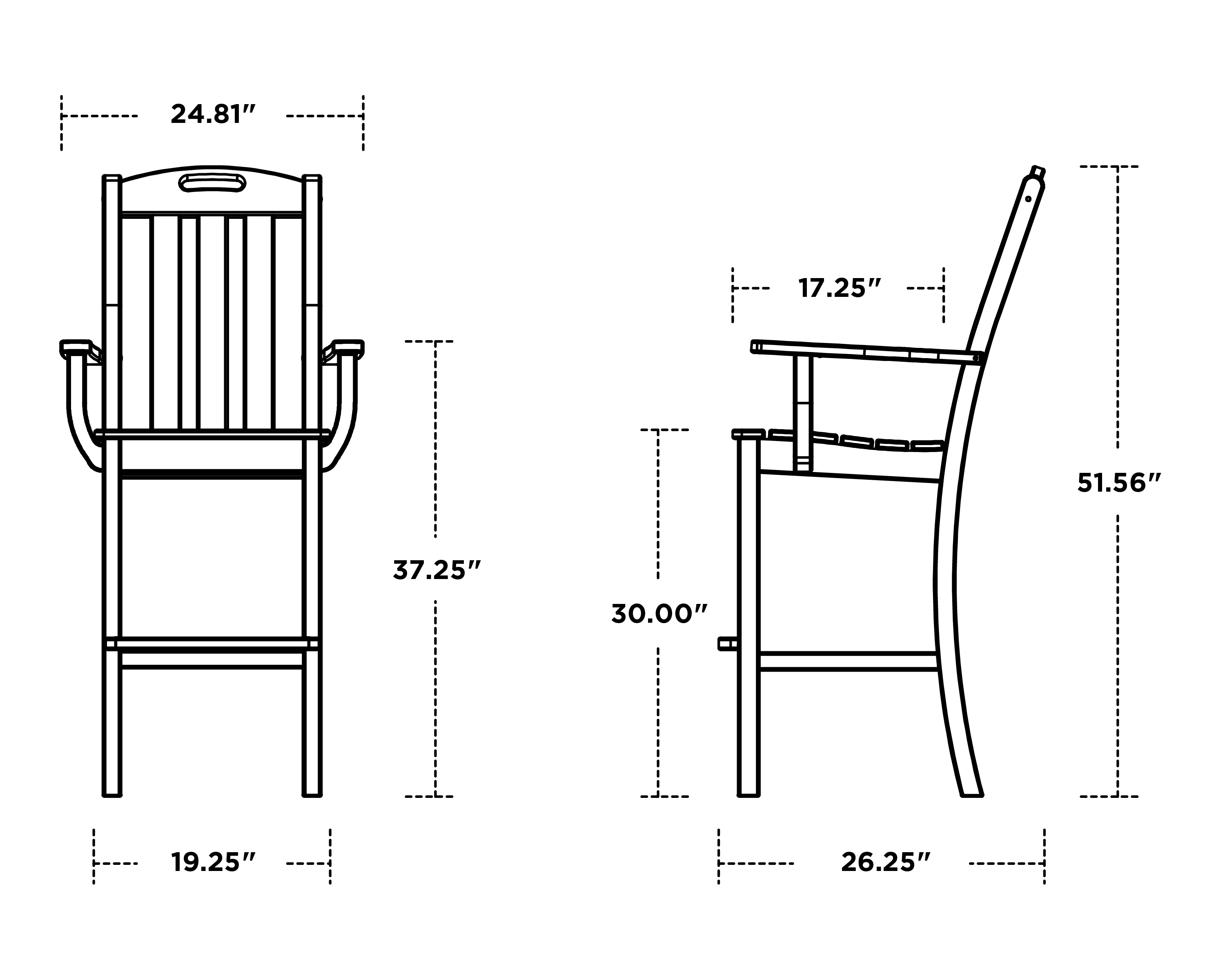 Dimensions for Yacht Club Bar Arm Chair
