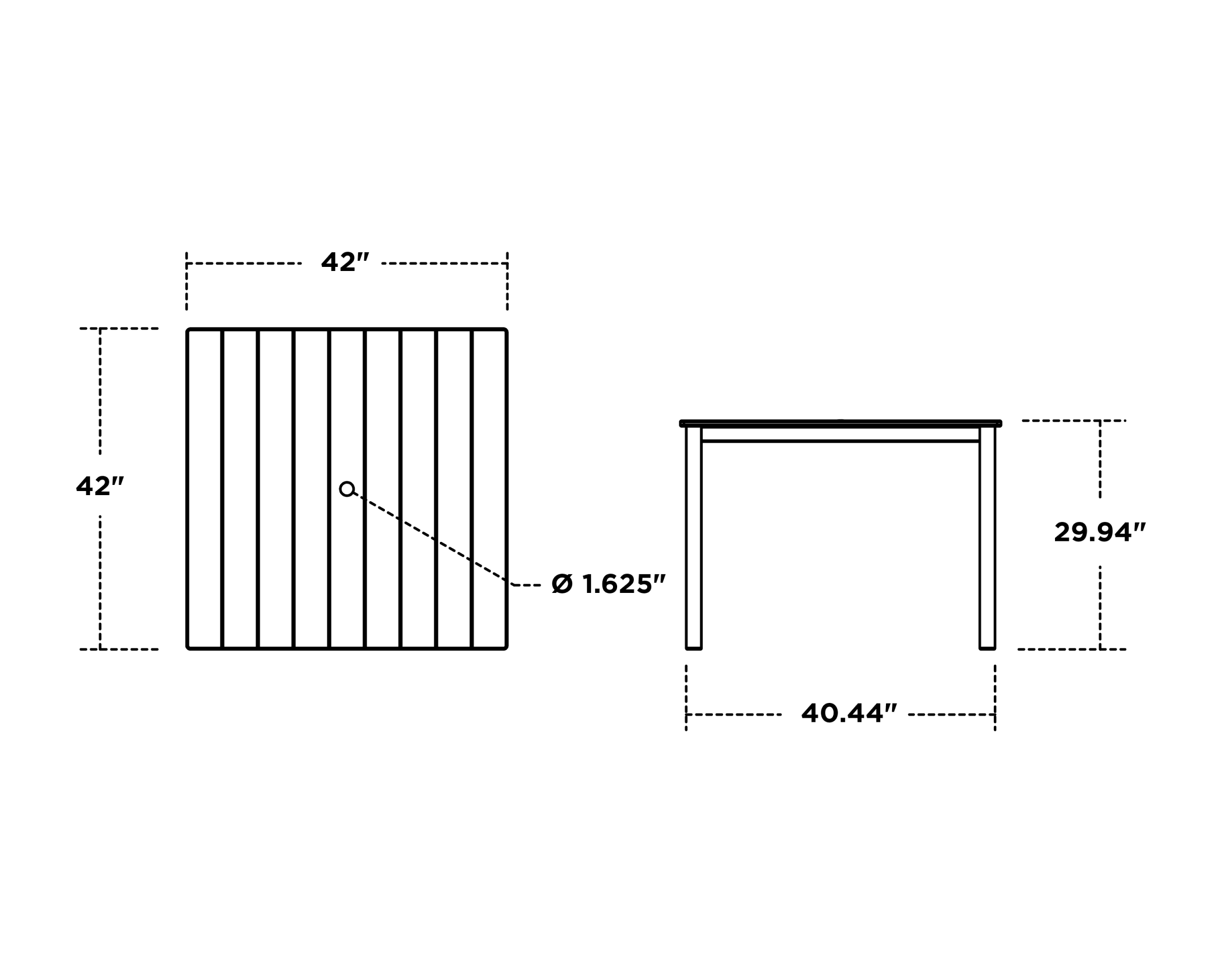 Dimensions for Main Street 42 x 42 Dining Table