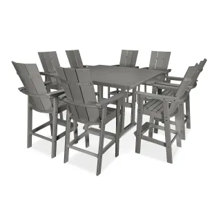 POLYWOOD Modern Curveback Adirondack 9-Piece Farmhouse Trestle Bar Set