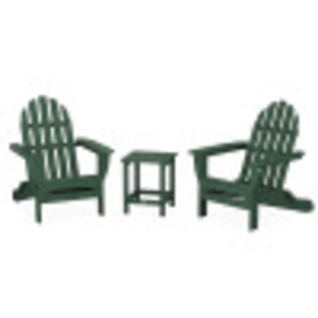 Classic Folding Adirondack 3-Piece Set with Long Island 18" Side Table in Green