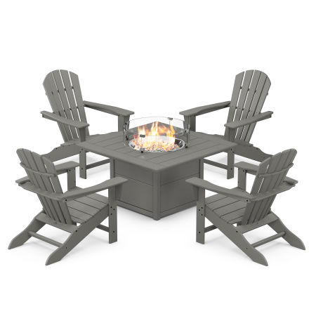 Palm Coast 5-Piece Adirondack Chair Conversation Set with Fire Pit Table in Slate Grey
