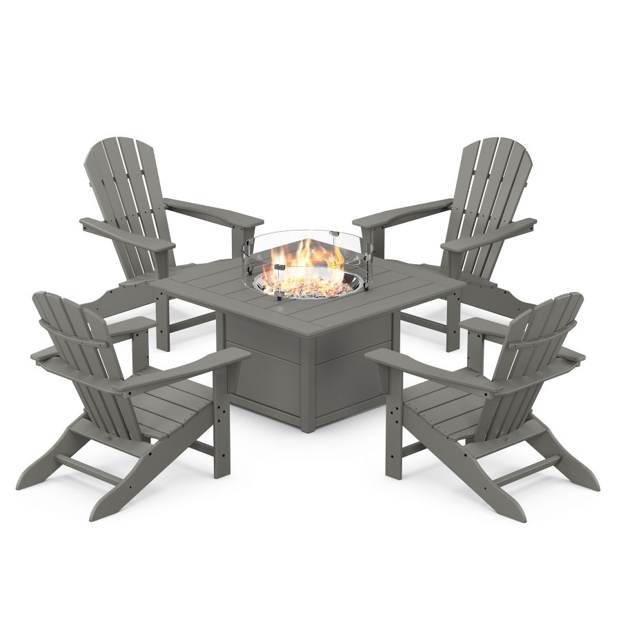 POLYWOOD Palm Coast 5-Piece Adirondack Chair Conversation Set with Fire Pit Table