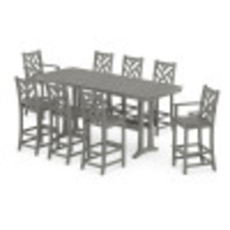 POLYWOOD Chippendale 9-Piece Bar Set with Trestle Legs in Slate Grey