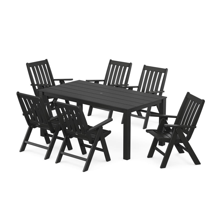 POLYWOOD Vineyard Folding Chair 7-Piece Parsons Dining Set in Black