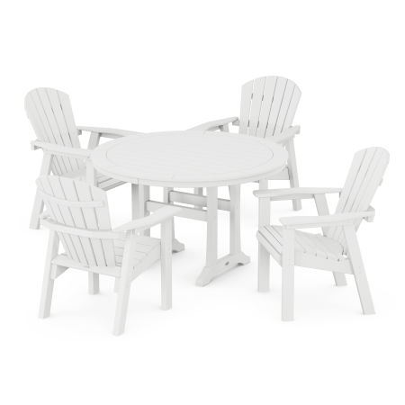 Seashell 5-Piece Round Dining Set with Trestle Legs in White