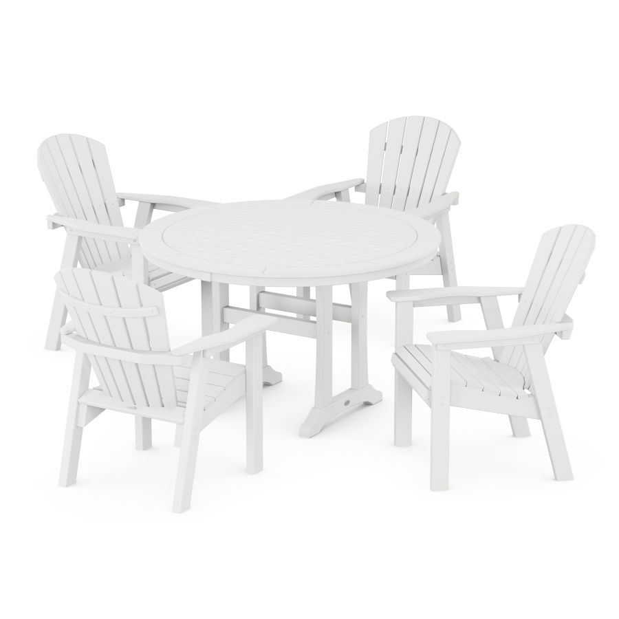 POLYWOOD Seashell 5-Piece Round Dining Set with Trestle Legs in White