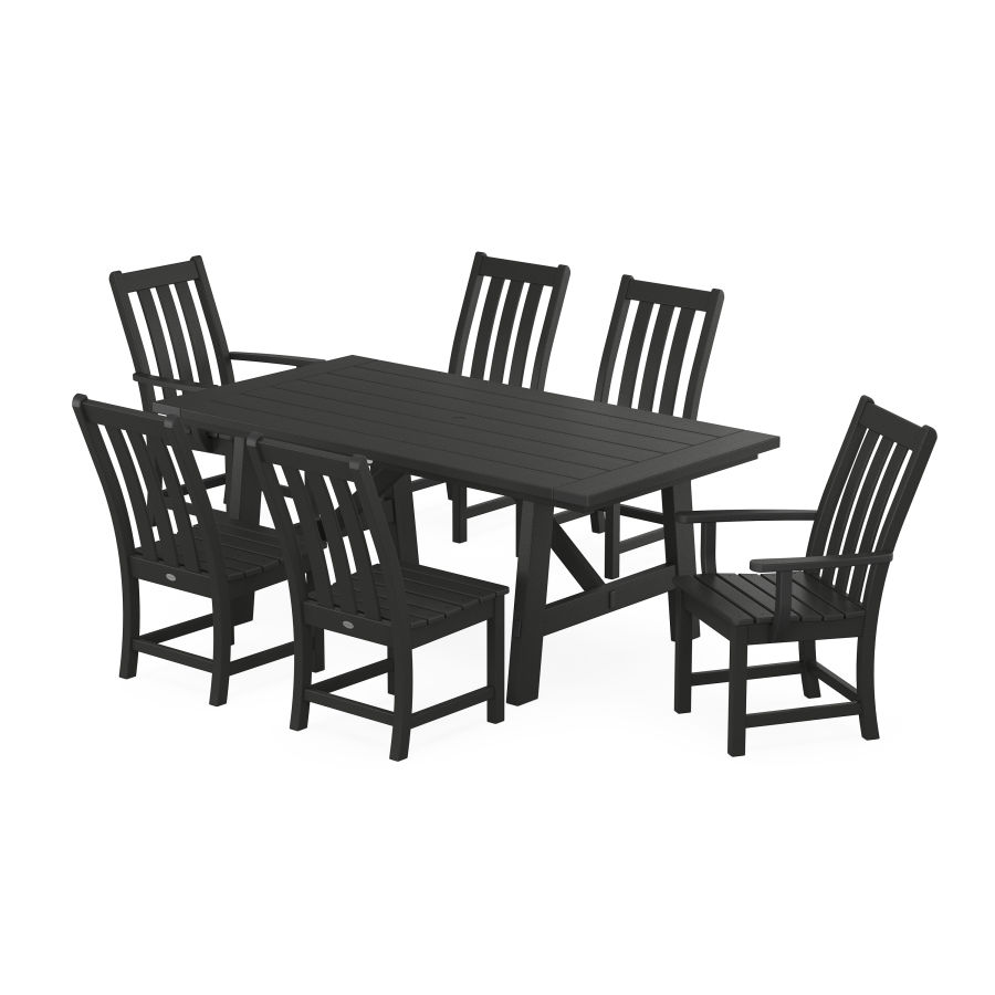 POLYWOOD Vineyard 7-Piece Rustic Farmhouse Dining Set With Trestle Legs in Black