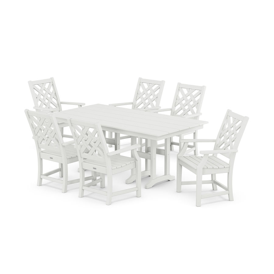 POLYWOOD Wovendale Arm Chair 7-Piece Farmhouse Dining Set in White