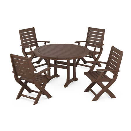 Signature 5-Piece Round Dining Set with Trestle Legs in Mahogany