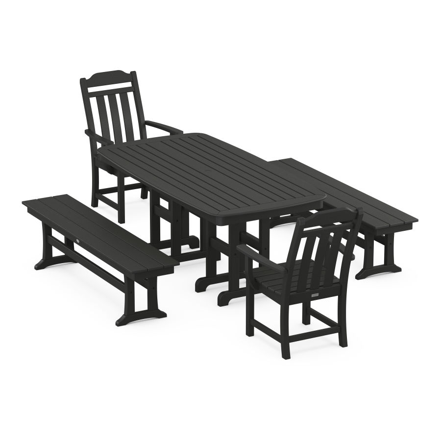 POLYWOOD Country Living 5-Piece Dining Set with Benches in Black