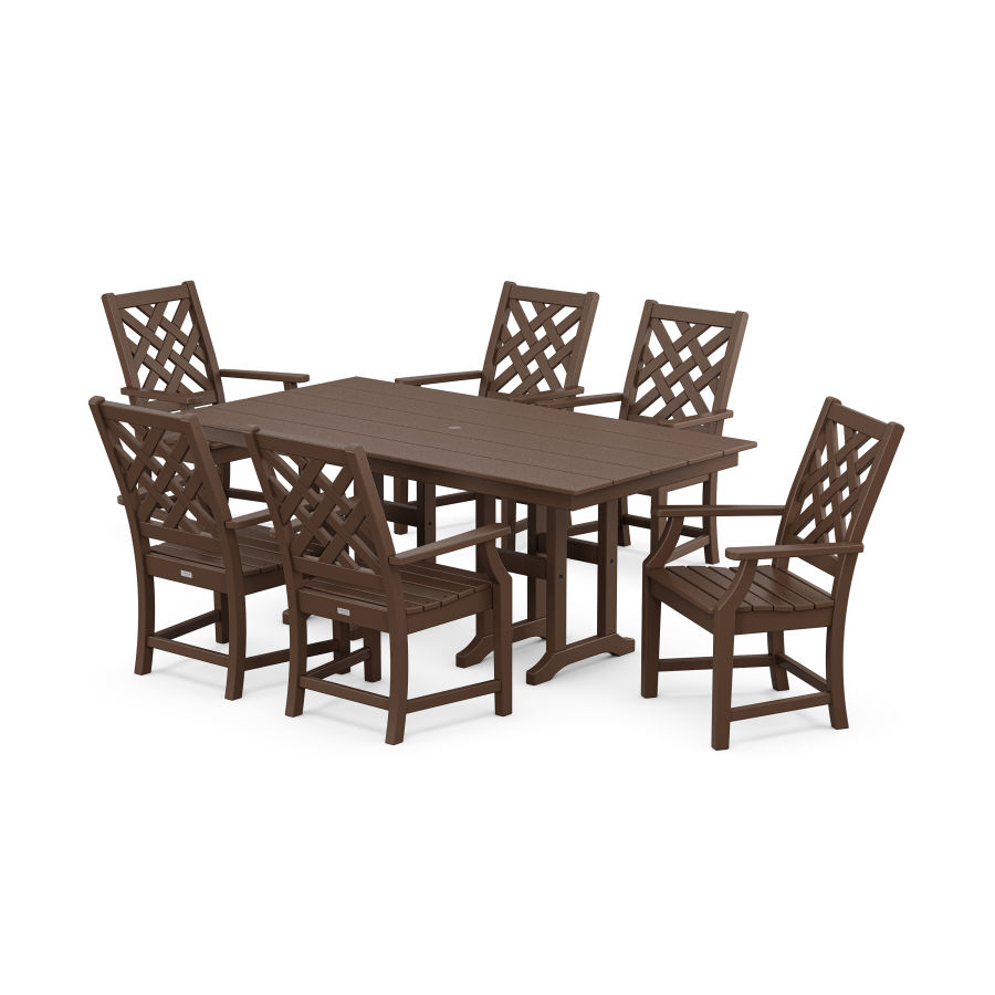 POLYWOOD Wovendale Arm Chair 7-Piece Farmhouse Dining Set in Mahogany