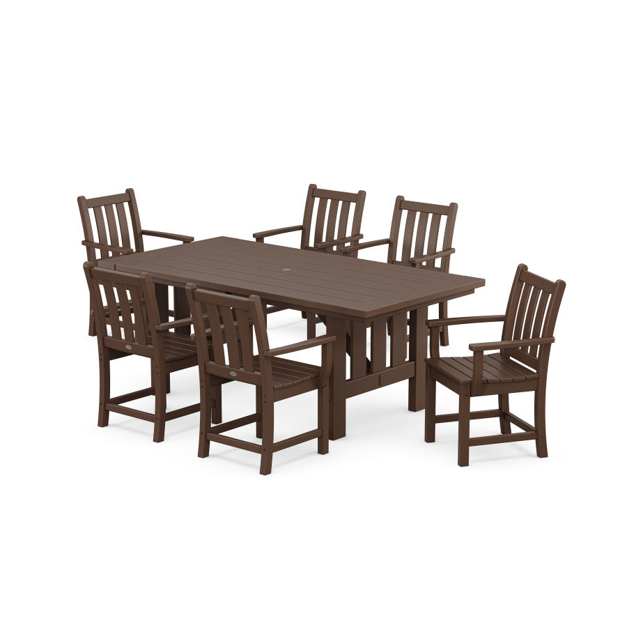 POLYWOOD Traditional Garden Arm Chair 7-Piece Mission Dining Set in Mahogany
