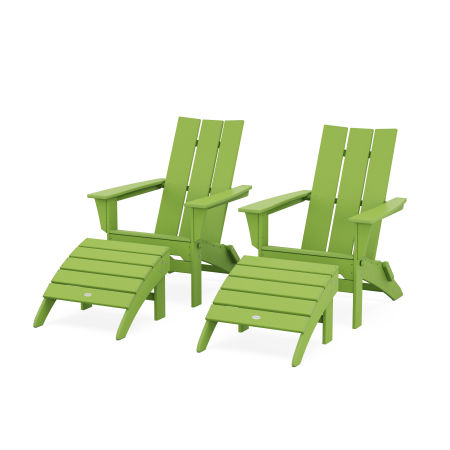 Modern Folding Adirondack Chair 4-Piece Set with Ottomans in Lime