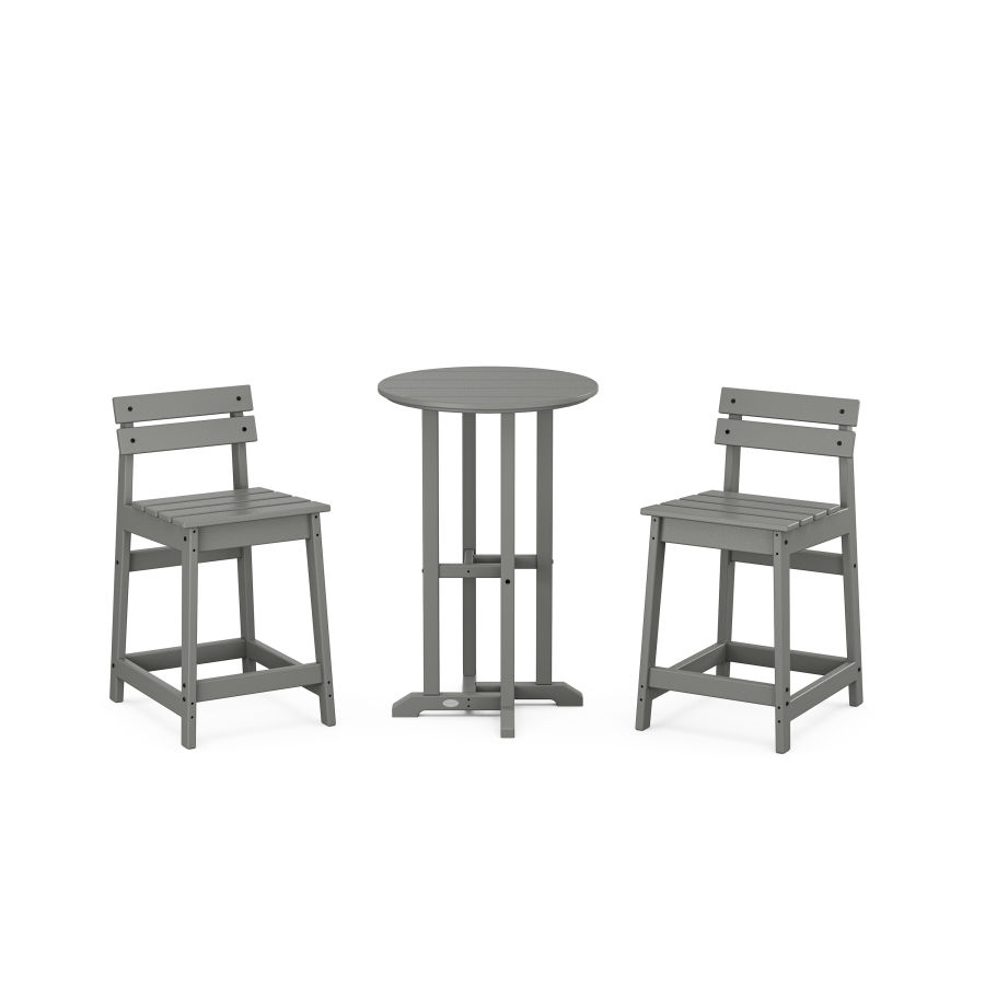 POLYWOOD Modern Studio Plaza Lowback Counter Chair 3-Piece Bistro Set in Slate Grey