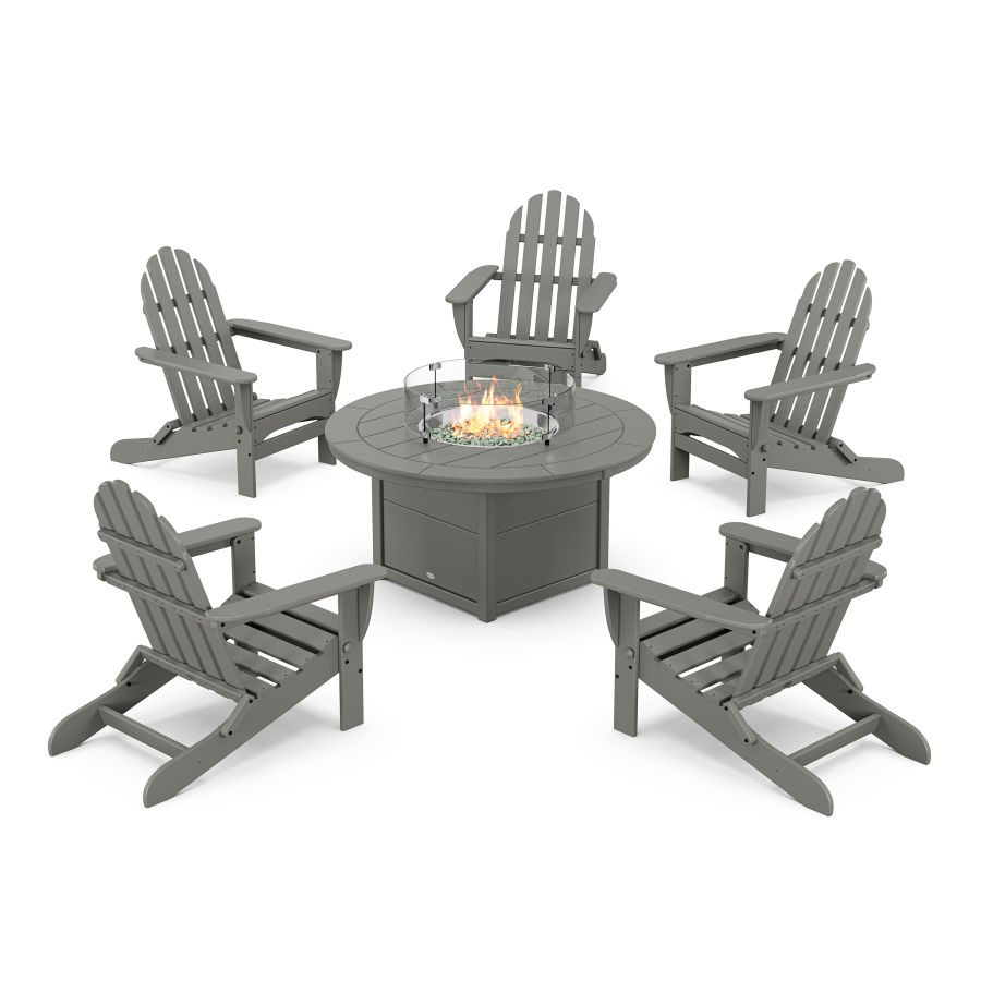 POLYWOOD Classic Folding Adirondack 6-Piece Conversation Set with Fire Pit Table in Slate Grey