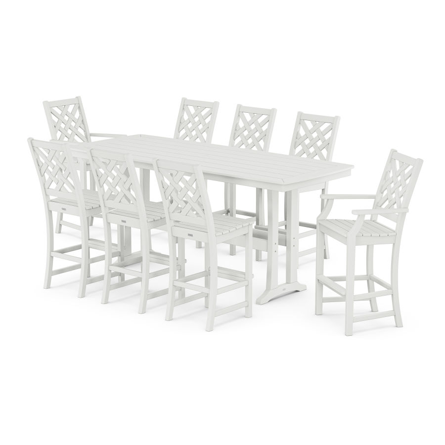 POLYWOOD Wovendale 9-Piece Bar Set with Trestle Legs in White
