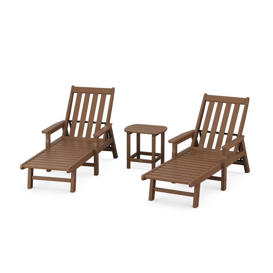 POLYWOOD Vineyard 3-Piece Chaise with Arms Set in Teak