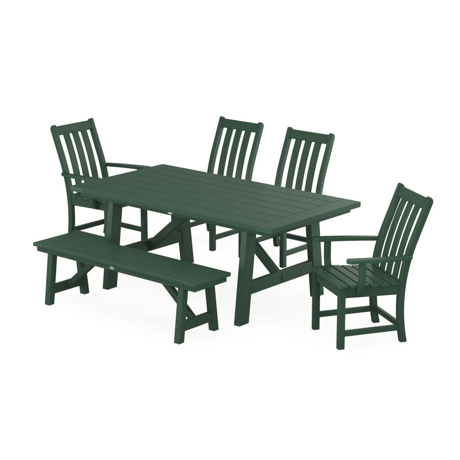 POLYWOOD Vineyard 6-Piece Rustic Farmhouse Dining Set With Trestle Legs in Green