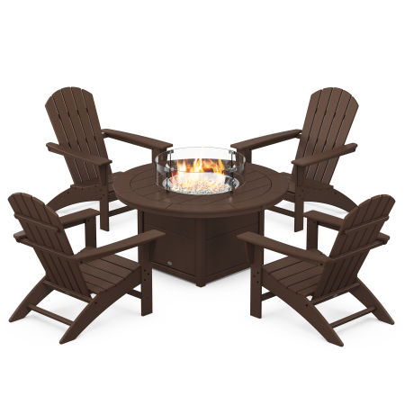 Nautical 5-Piece Adirondack Chair Conversation Set with Fire Pit Table in Mahogany