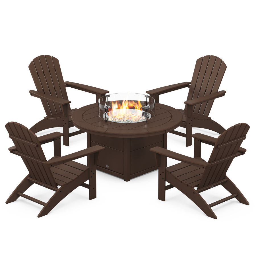 POLYWOOD Nautical 5-Piece Adirondack Chair Conversation Set with Fire Pit Table in Mahogany