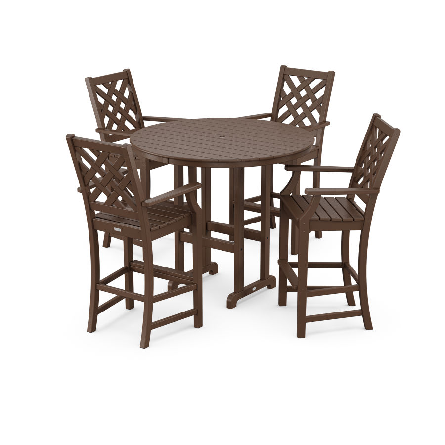 POLYWOOD Wovendale 5-Piece Round Farmhouse Bar Set in Mahogany