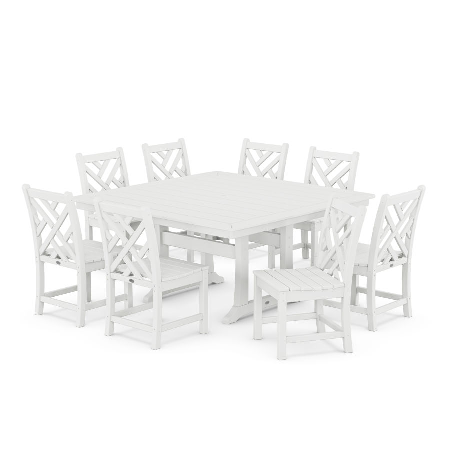 POLYWOOD Chippendale 9-Piece Nautical Trestle Dining Set in White
