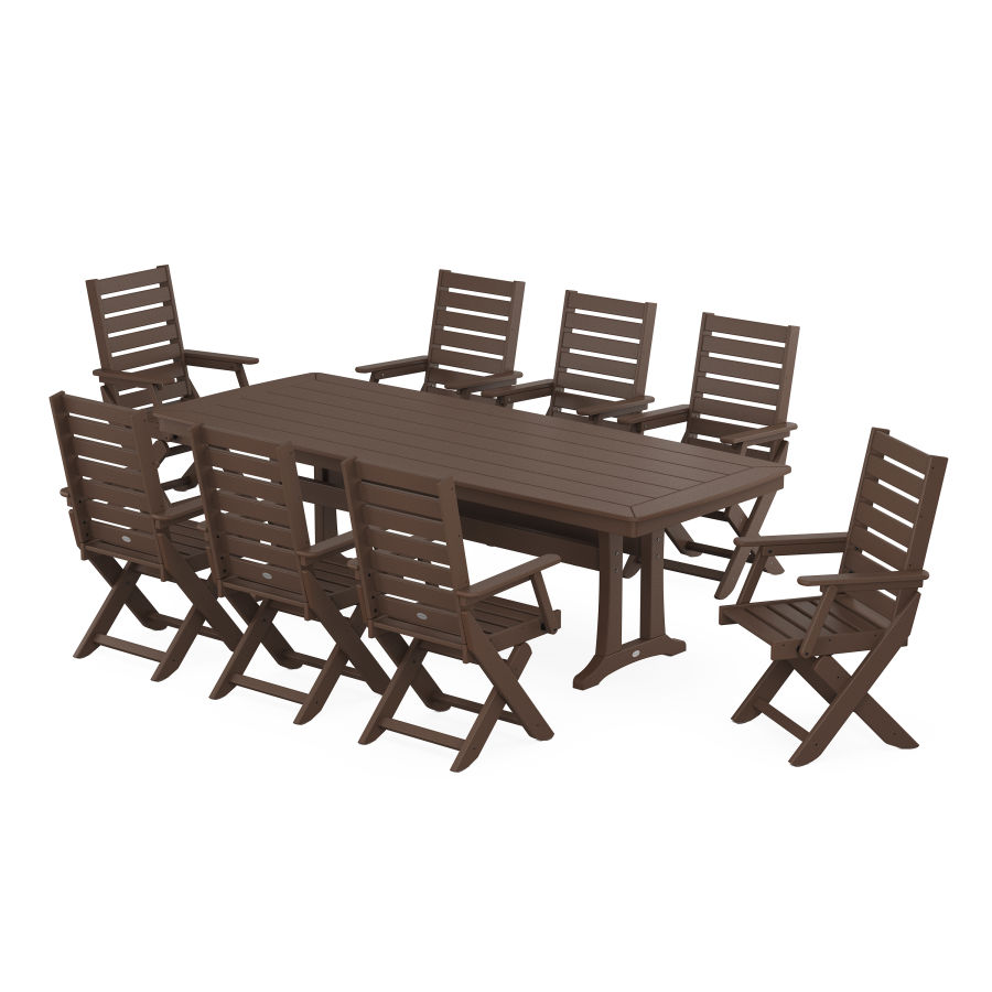 POLYWOOD Captain 9-Piece Dining Set with Trestle Legs in Mahogany