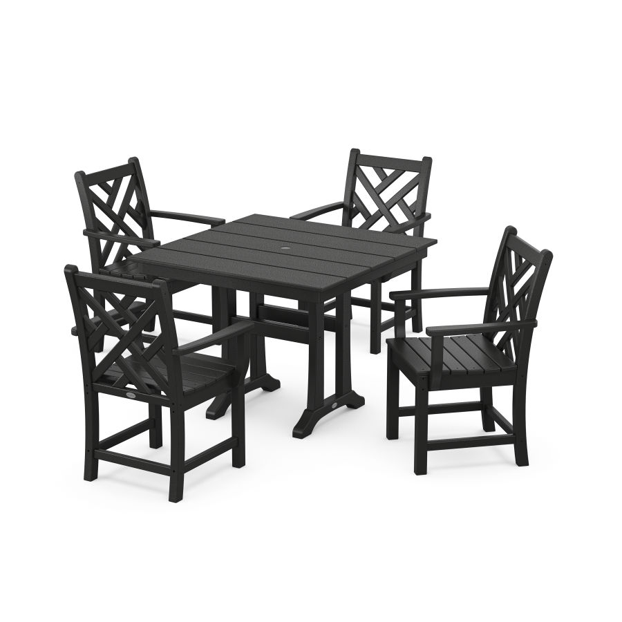 POLYWOOD Chippendale 5-Piece Farmhouse Trestle Arm Chair Dining Set in Black