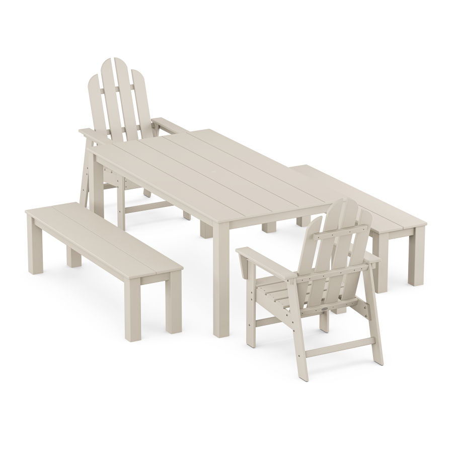 POLYWOOD Long Island 5-Piece Parsons Dining Set with Benches in Sand