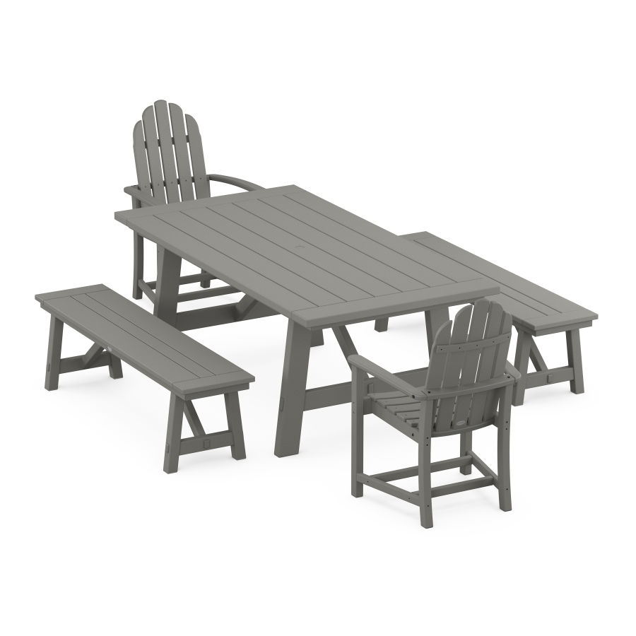 POLYWOOD Classic Adirondack 5-Piece Rustic Farmhouse Dining Set With Benches