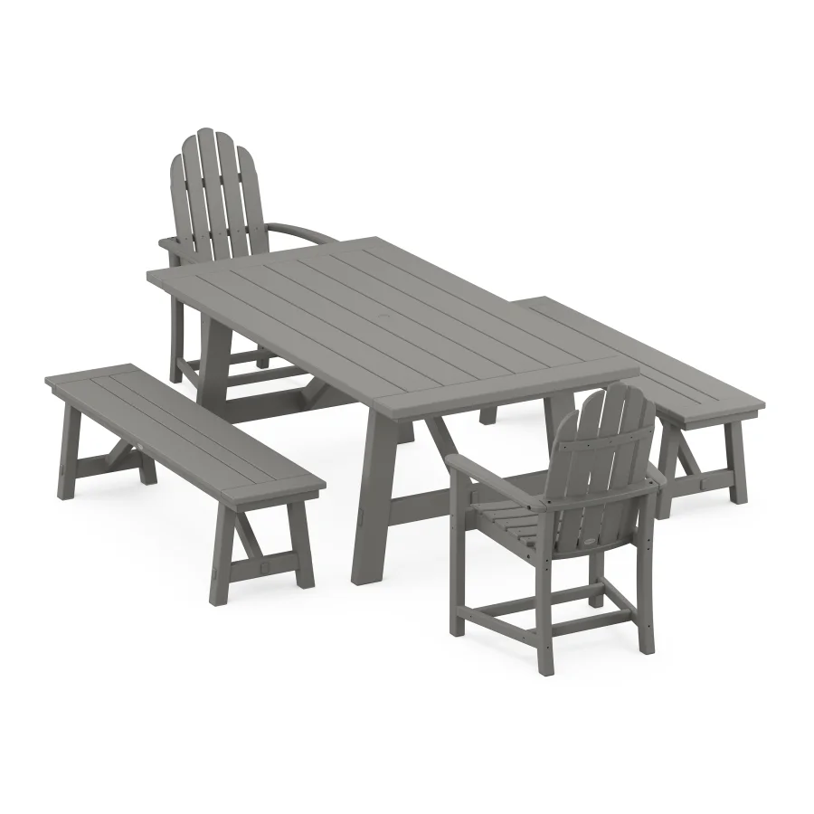 POLYWOOD Classic Adirondack 5-Piece Rustic Farmhouse Dining Set With Benches