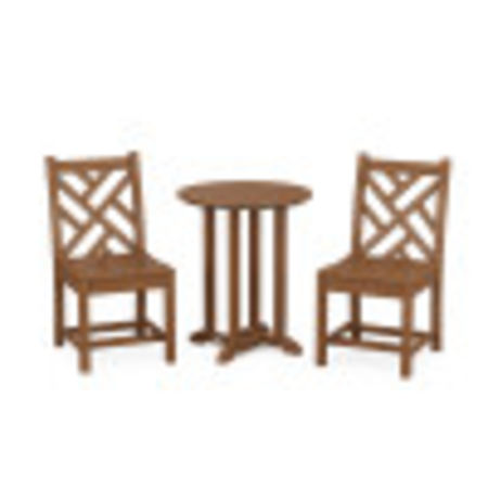 Chippendale Side Chair 3-Piece Round Dining Set in Teak