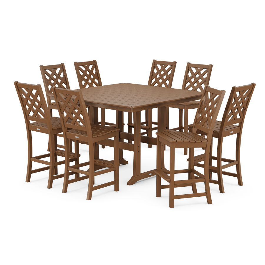 POLYWOOD Wovendale Side Chair 9-Piece Square Bar Set with Trestle Legs in Teak