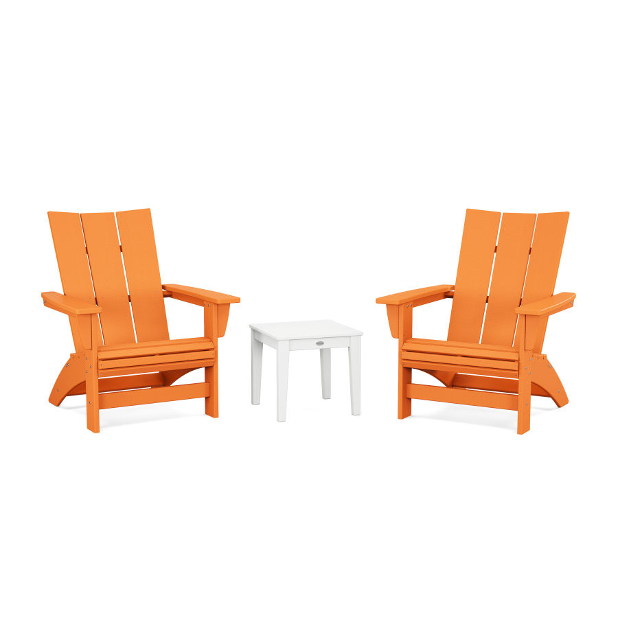 POLYWOOD 3-Piece Modern Grand Adirondack Set in Tangerine / White
