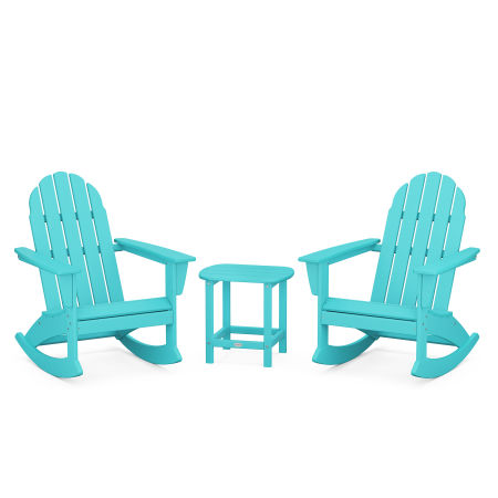 Vineyard 3-Piece Adirondack Rocking Chair Set with South Beach 18" Side Table in Aruba