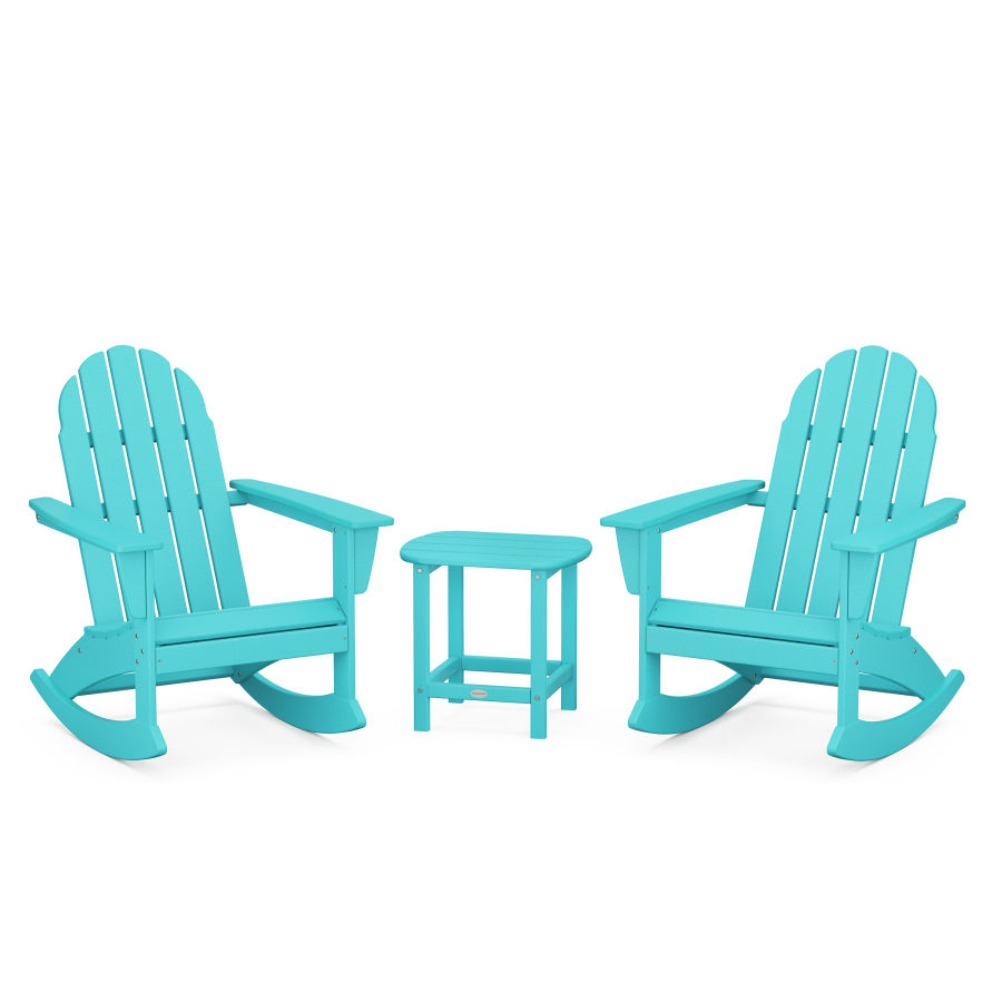 POLYWOOD Vineyard 3-Piece Adirondack Rocking Chair Set with South Beach 18" Side Table in Aruba