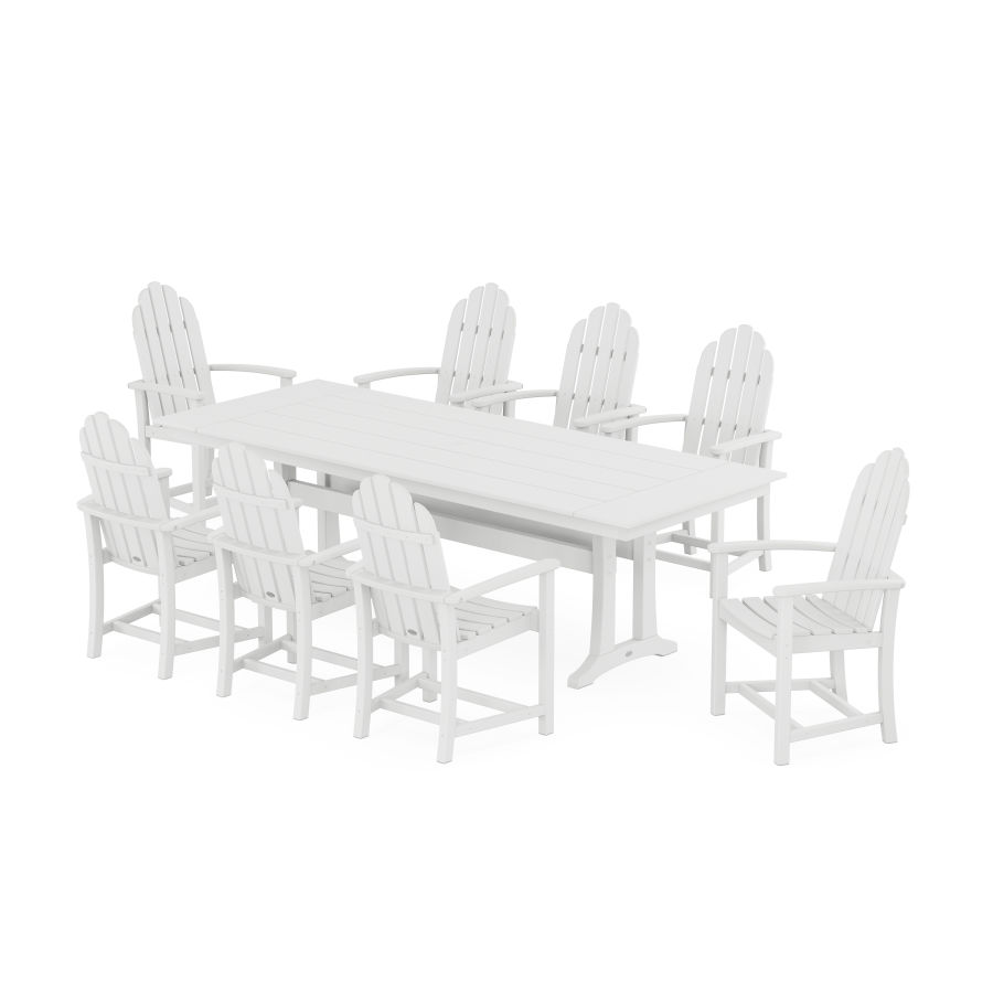 POLYWOOD Classic Adirondack 9-Piece Farmhouse Dining Set with Trestle Legs in White