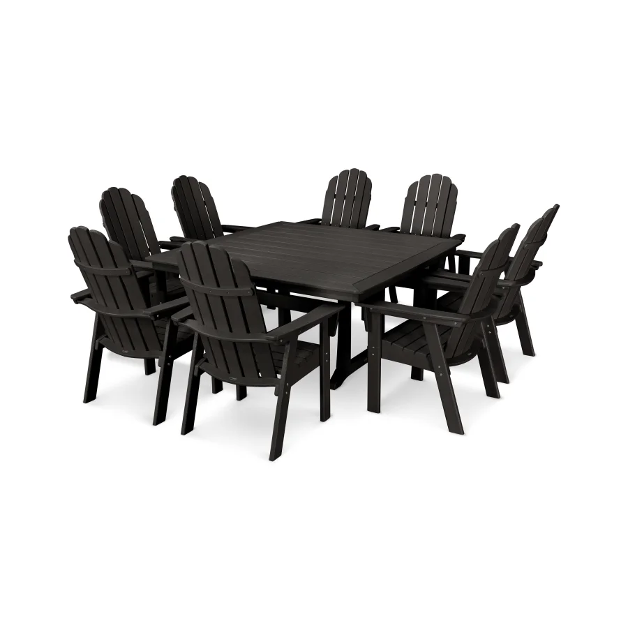 POLYWOOD Vineyard Adirondack 9-Piece Nautical Trestle Dining Set in Black