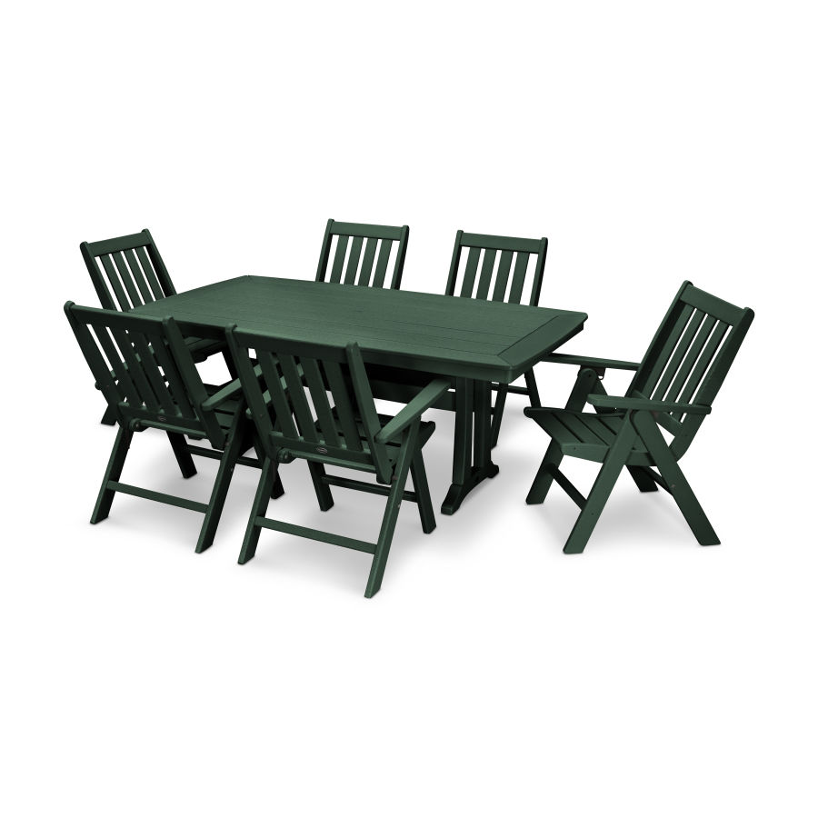 POLYWOOD Vineyard Folding Chair 7-Piece Dining Set with Trestle Legs in Green