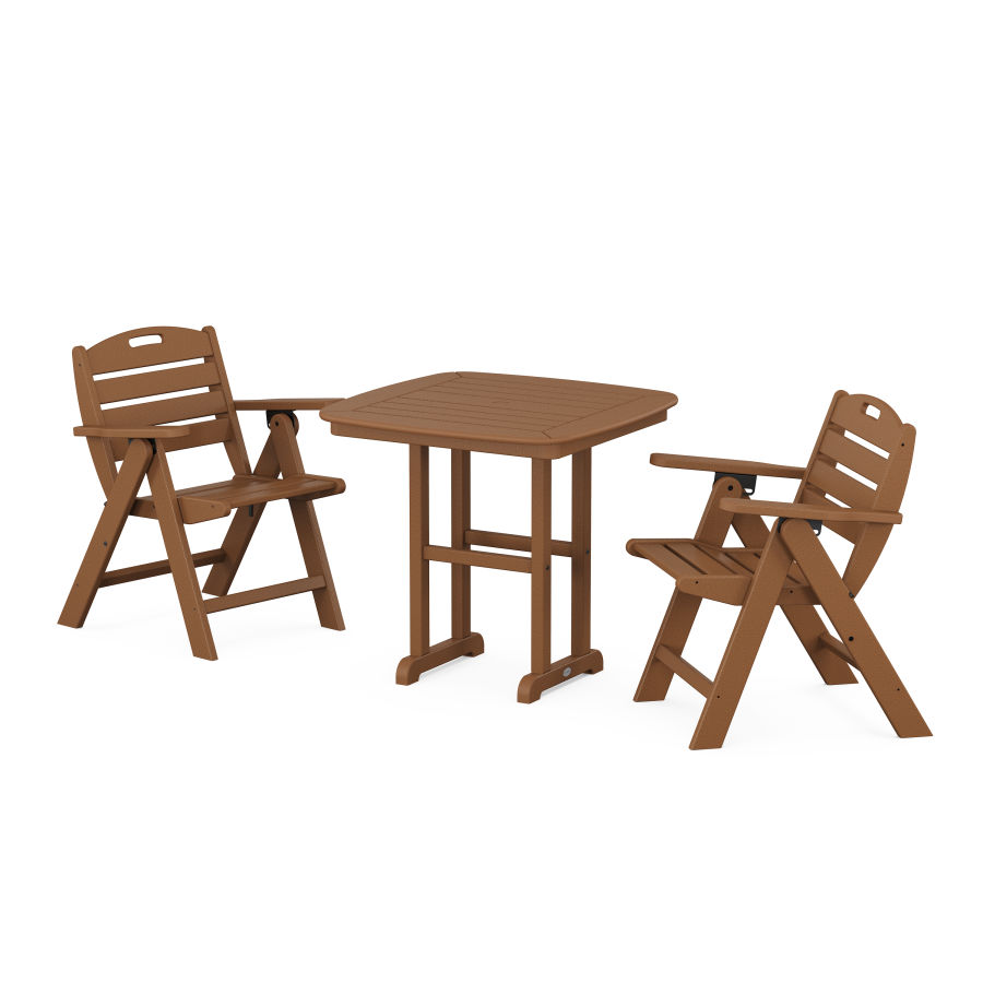 POLYWOOD Nautical Folding Lowback Chair 3-Piece Dining Set in Teak