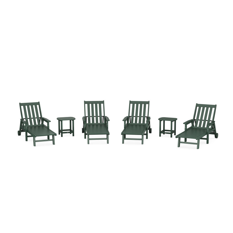POLYWOOD Vineyard 6-Piece Chaise with Arms and Wheels Set in Green