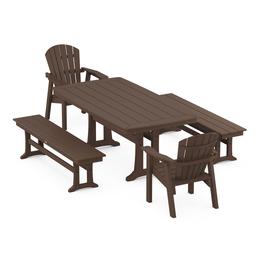 POLYWOOD Seashell 5-Piece Dining Set with Trestle Legs in Mahogany