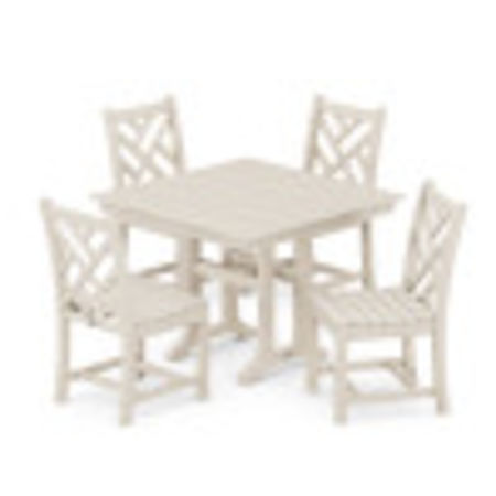 Chippendale 5-Piece Farmhouse Trestle Side Chair Dining Set in Sand