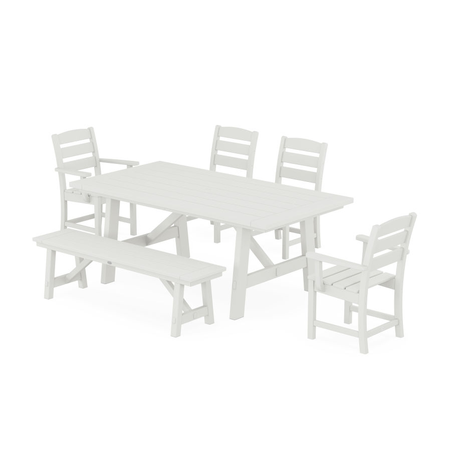 POLYWOOD Lakeside 6-Piece Rustic Farmhouse Dining Set With Trestle Legs in Vintage White