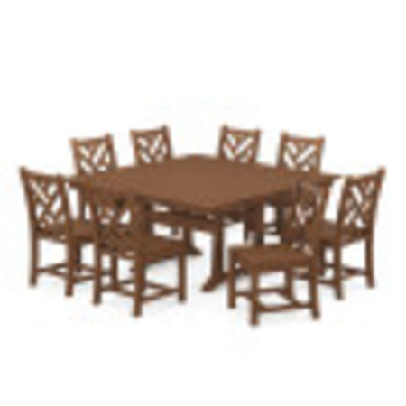 POLYWOOD Chippendale 9-Piece Farmhouse Trestle Dining Set in Teak