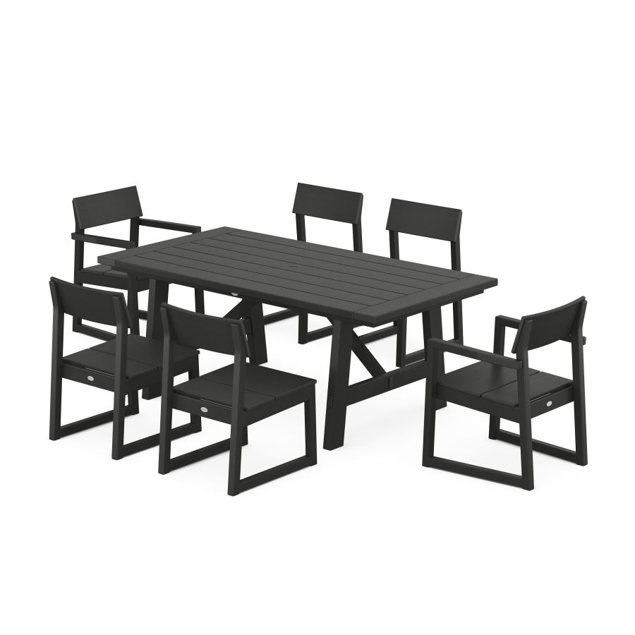 POLYWOOD EDGE 7-Piece Rustic Farmhouse Dining Set With Trestle Legs in Black