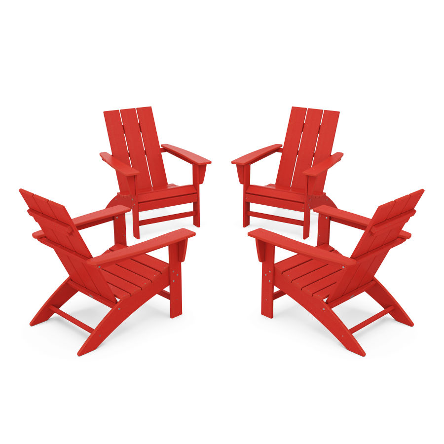 POLYWOOD 4-Piece Modern Adirondack Chair Conversation Set in Sunset Red